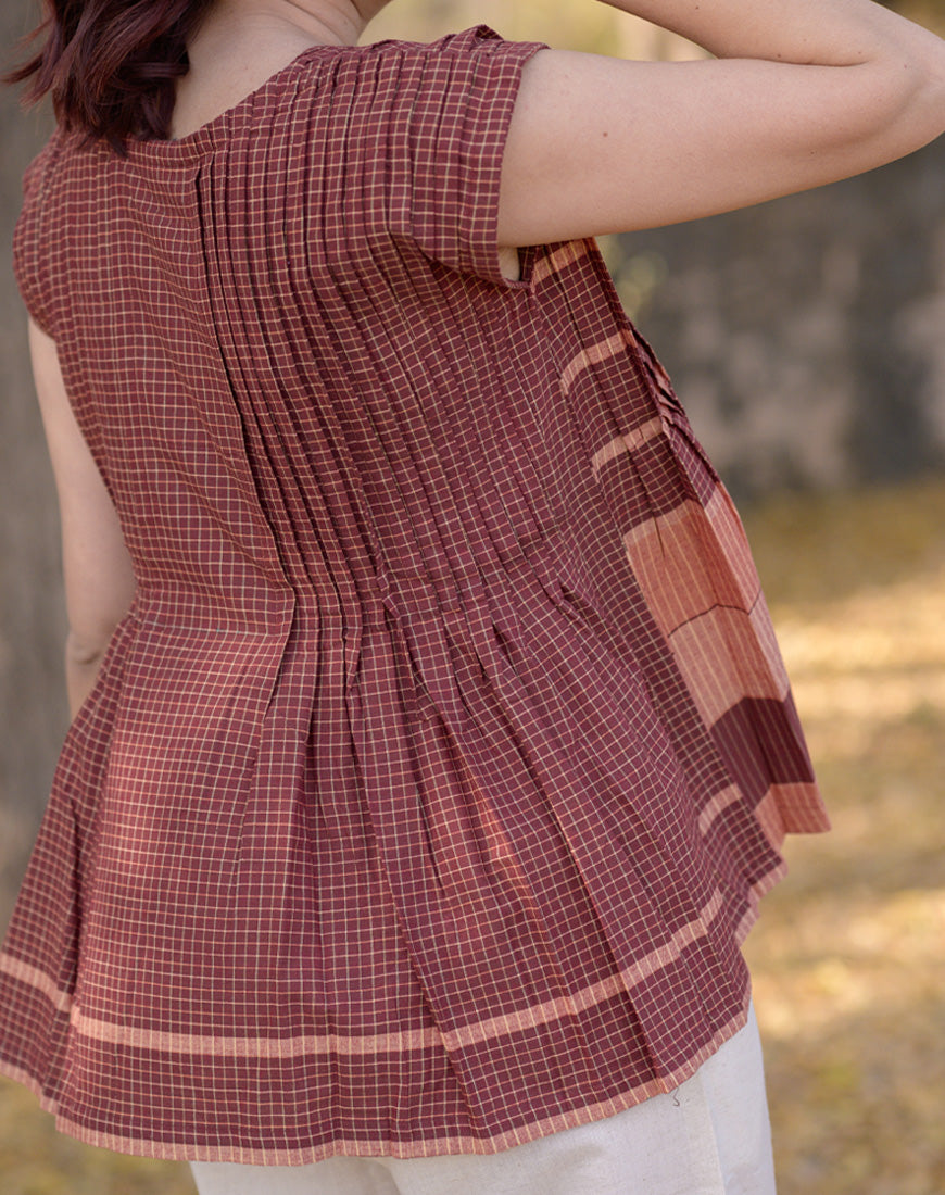 Maroon Waves Pleated Top