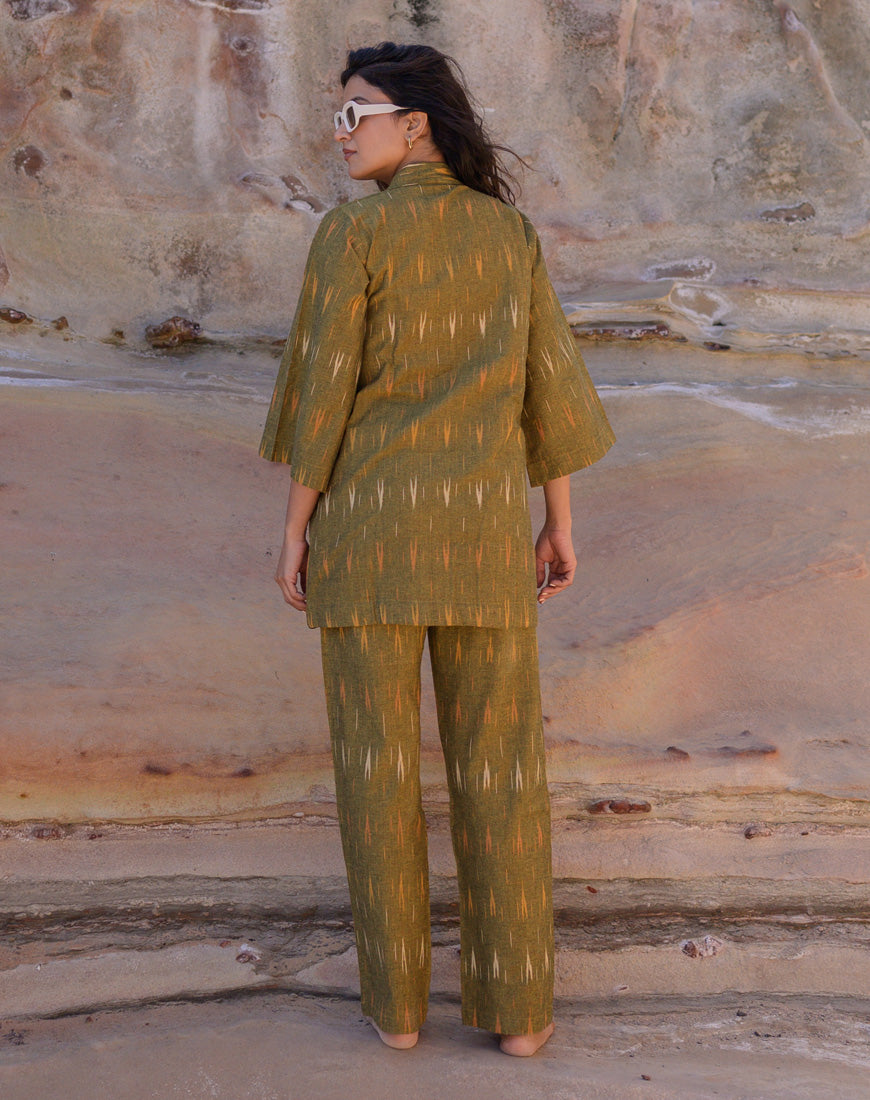 Olive Brown Ikkat Co-ord