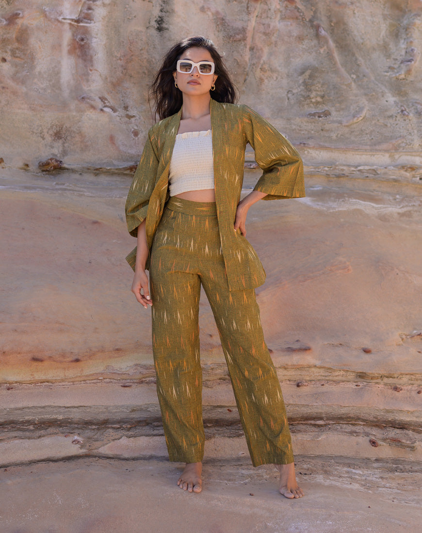 Olive Brown Ikkat Co-ord