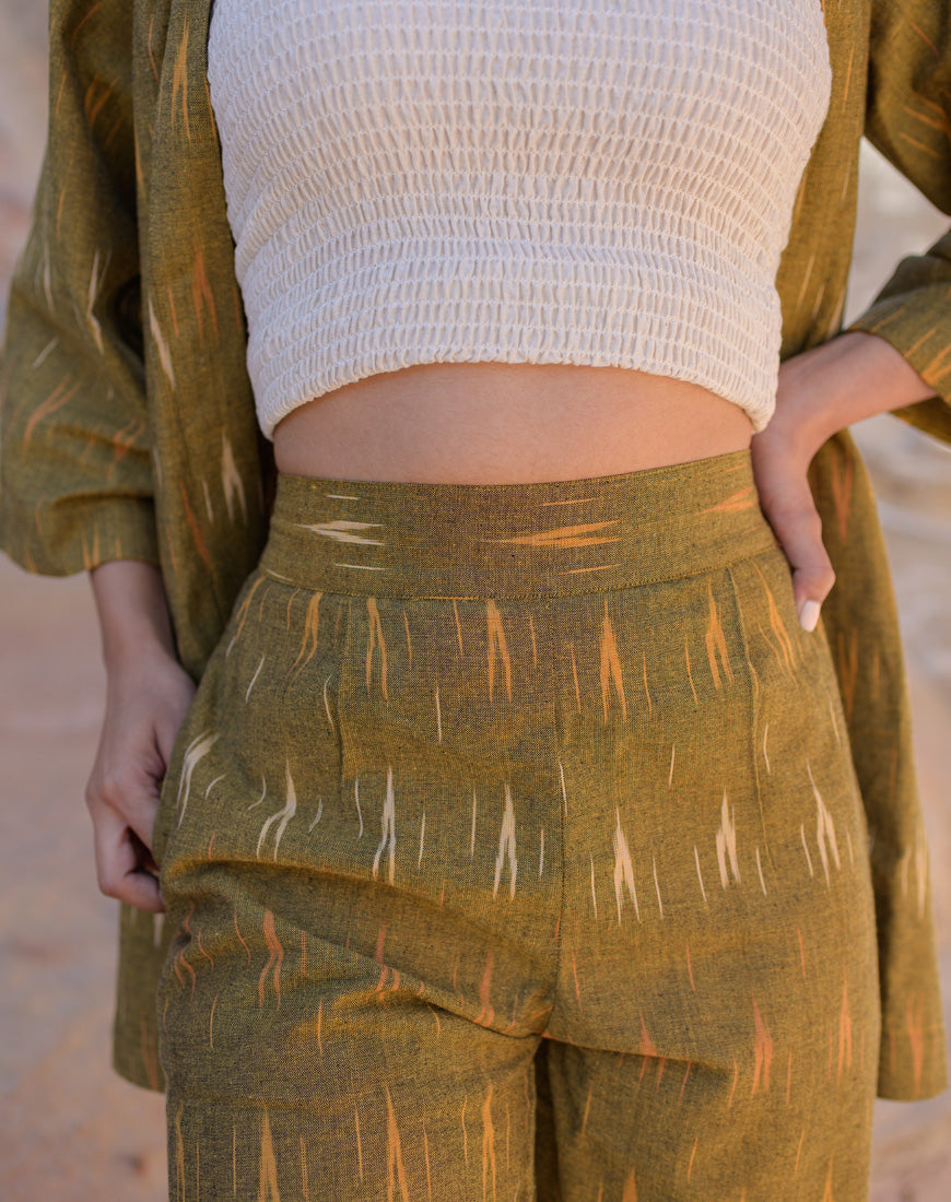Olive Brown Ikkat Co-ord
