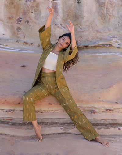 Olive Brown Ikkat Co-ord