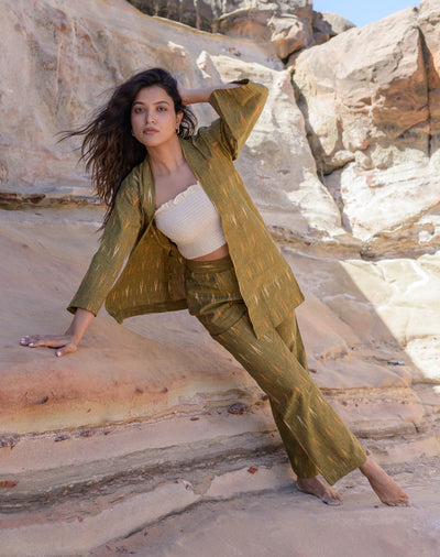 Olive Brown Ikkat Co-ord