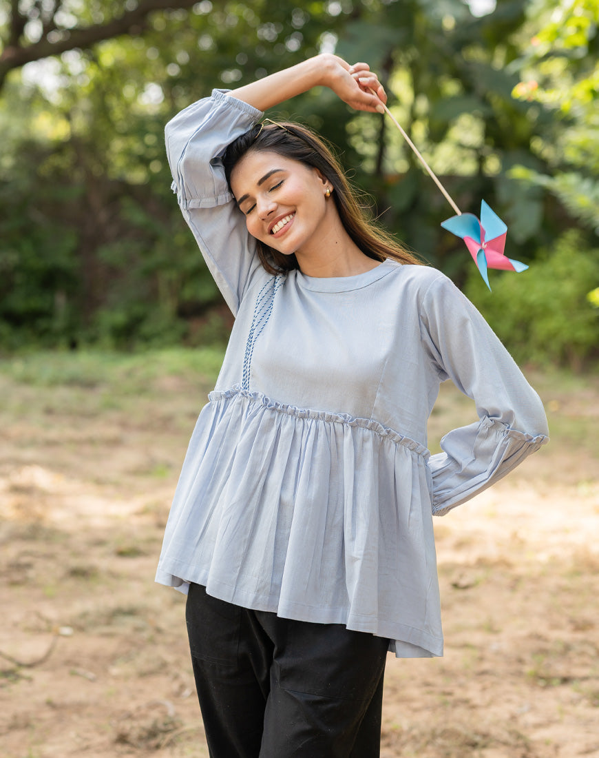 Pastel Blue Peplum Top