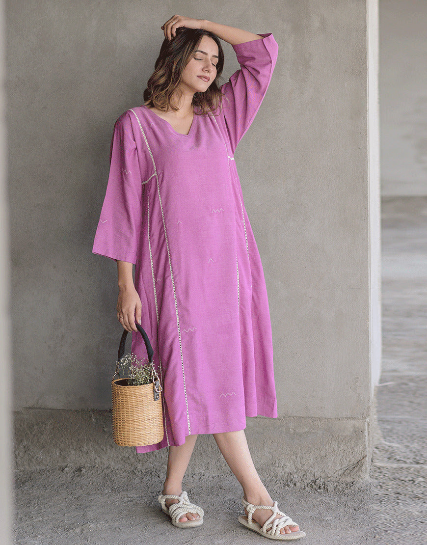 Plum Petal Embroidered Dress