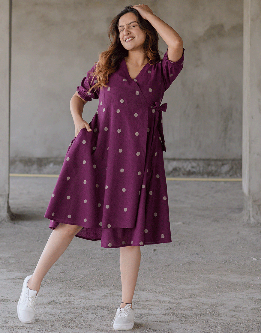 Regal Grape Weave Wrap Dress