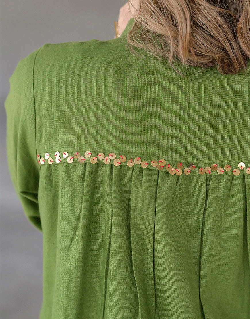 Regal Olive Green Sequin Dress