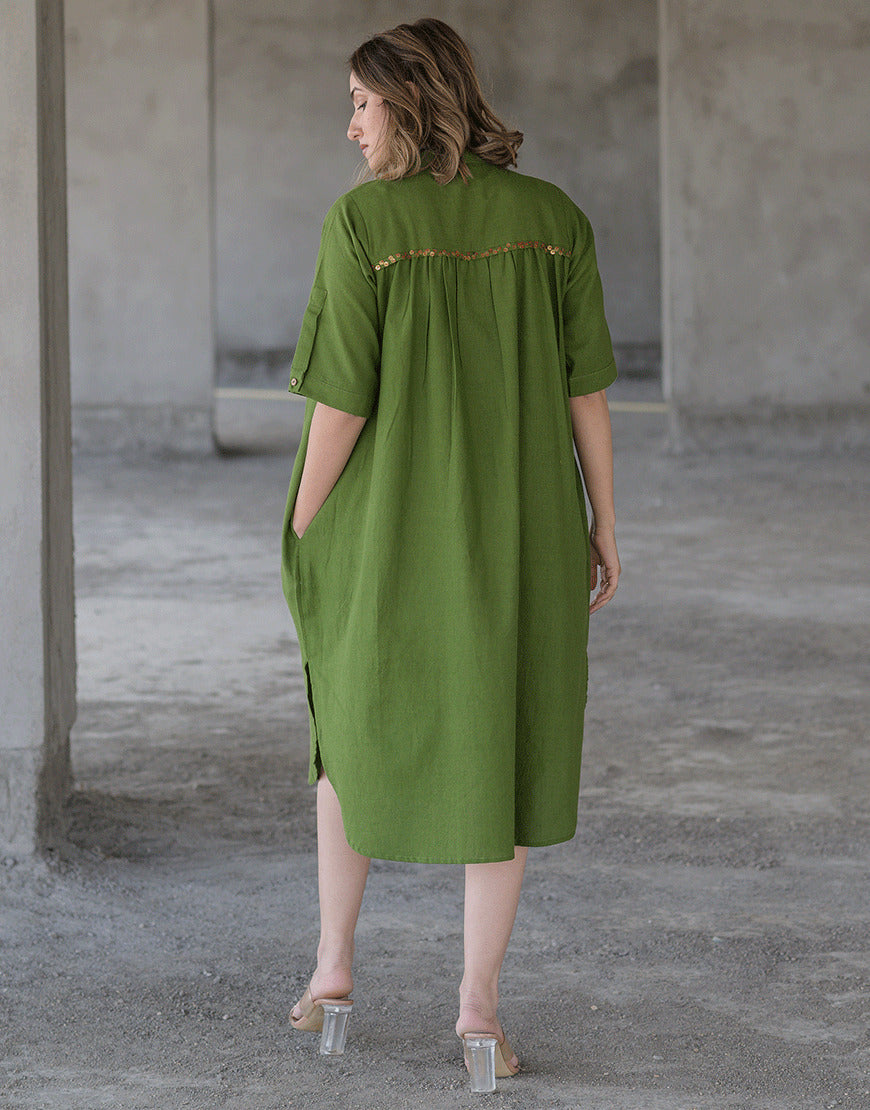 Regal Olive Green Sequin Dress