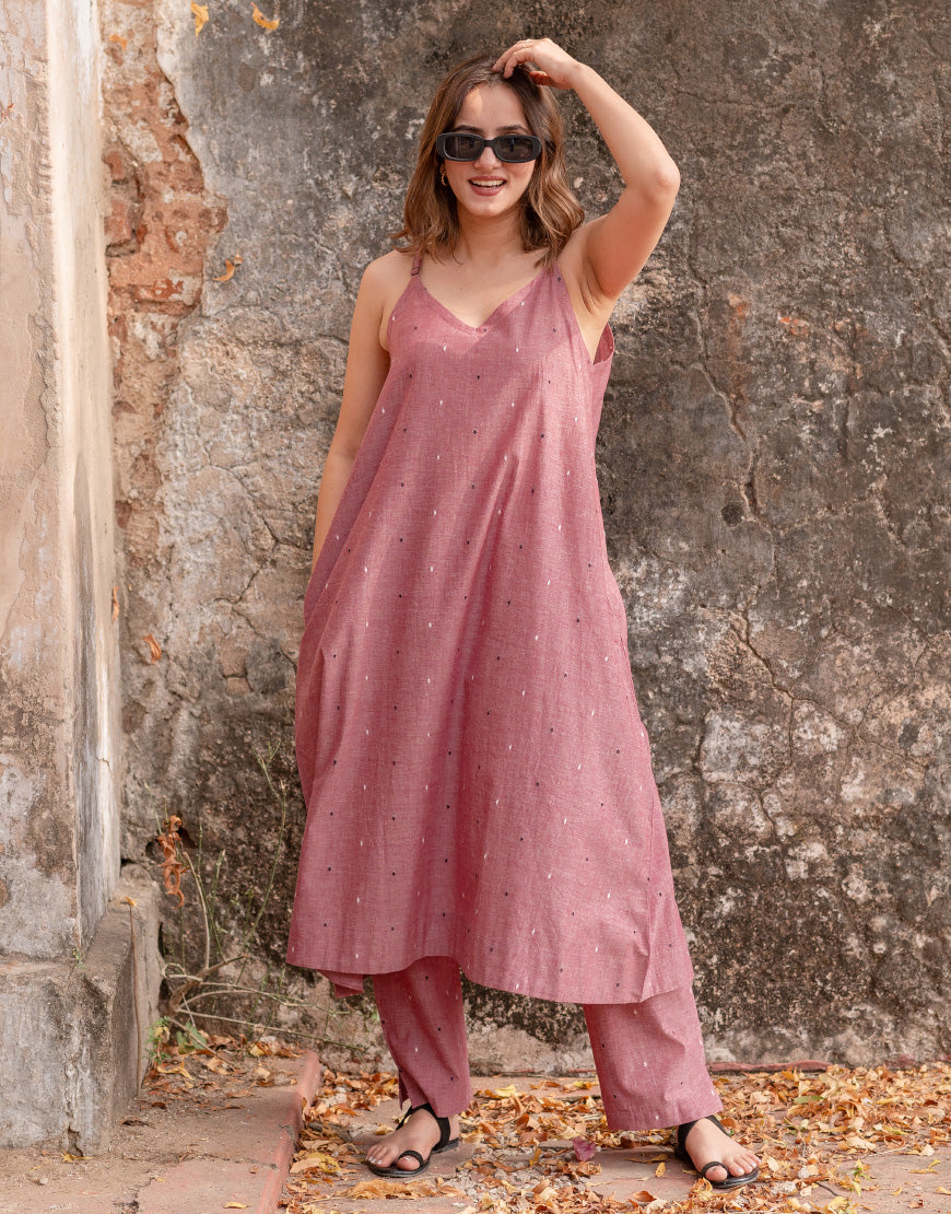 Salmon Pink Weave Co-ord Set
