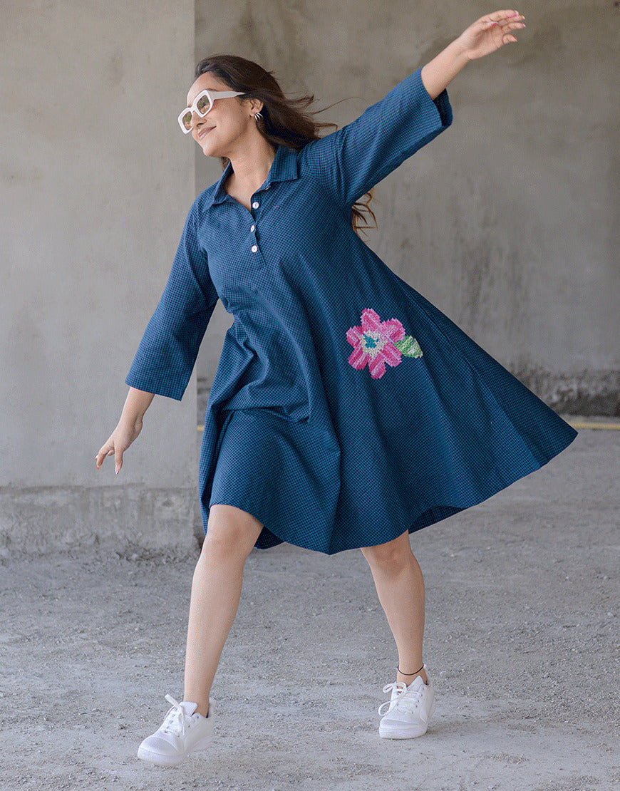 Shop Stellar Indigo Swing Dress Online - B-548-XS