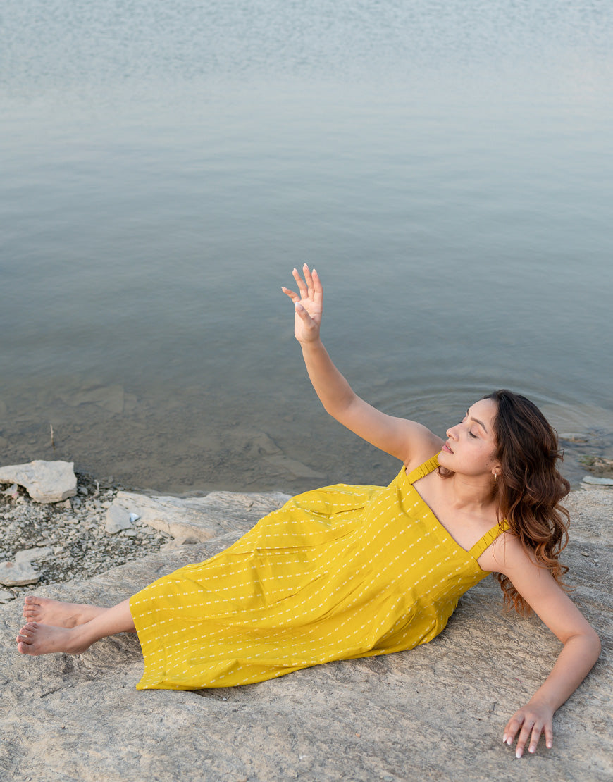 Natural Dyed Banana Yellow Strappy Dress