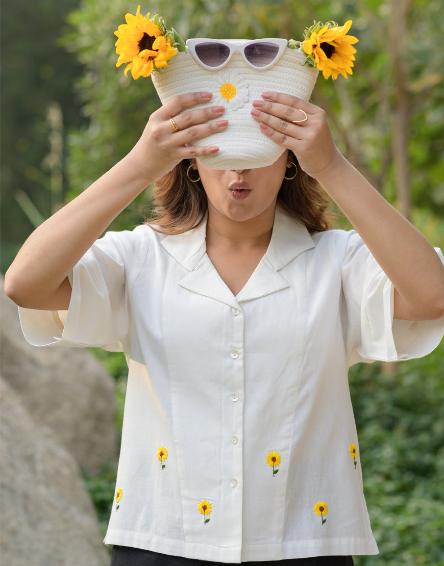 White Sunflower Crop Shirt