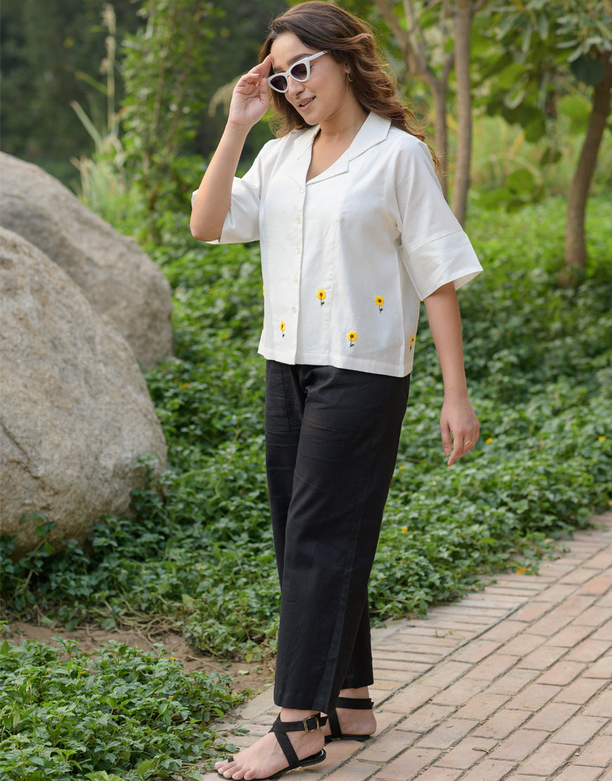 White Sunflower Crop Shirt