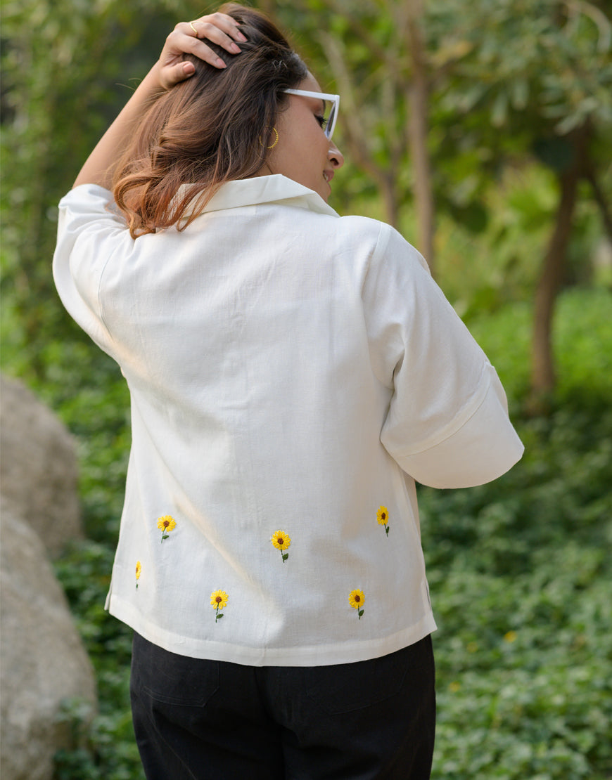 White Sunflower Crop Shirt