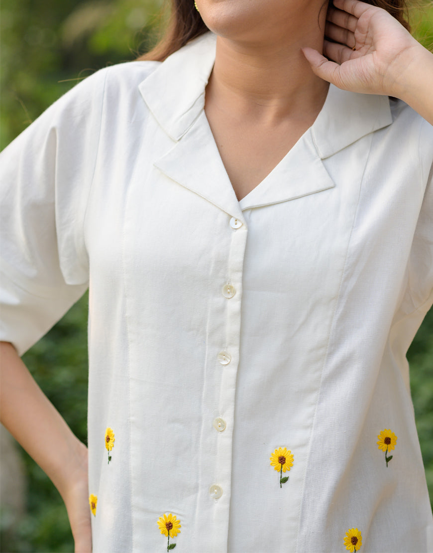 White Sunflower Crop Shirt