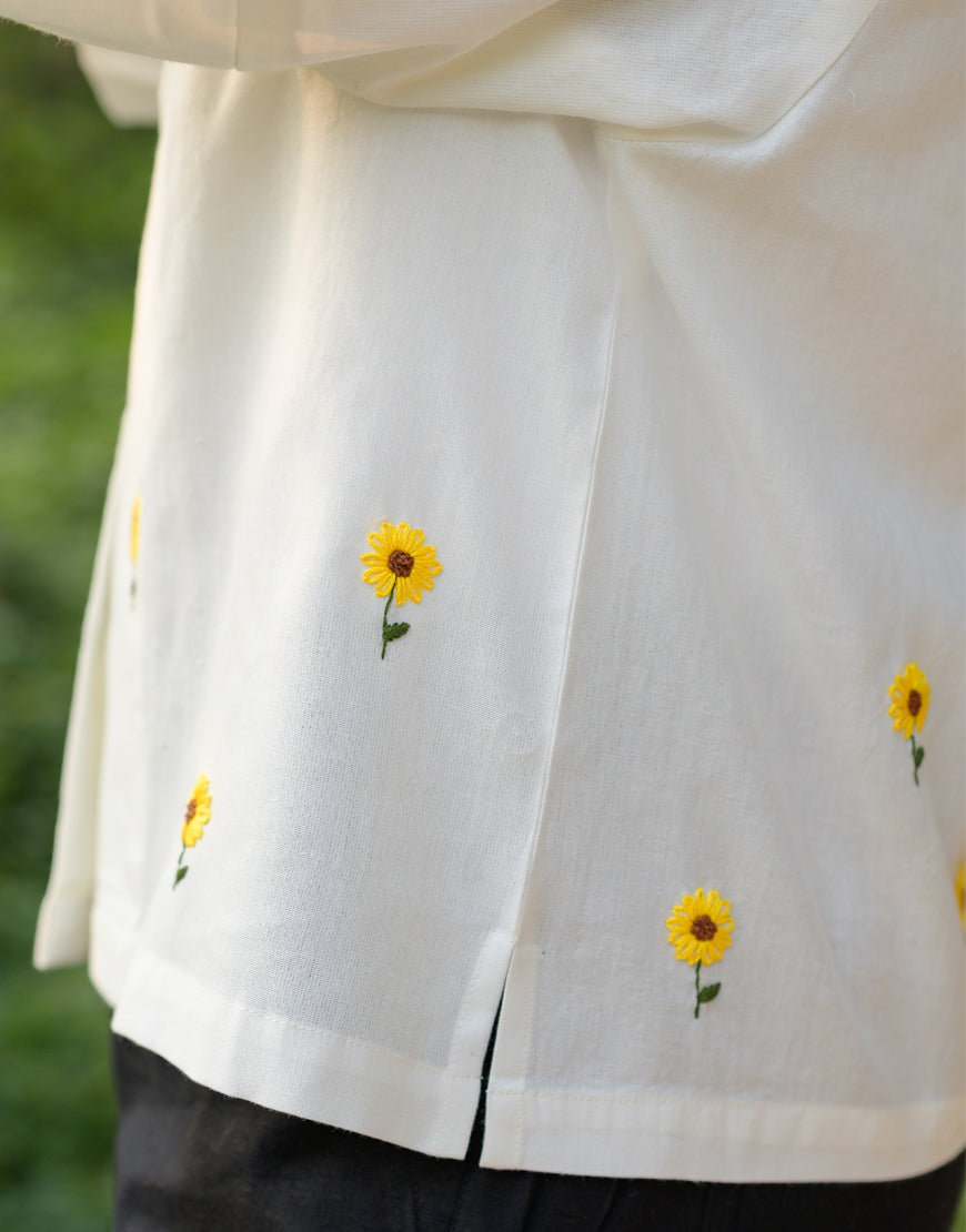 White Sunflower Crop Shirt