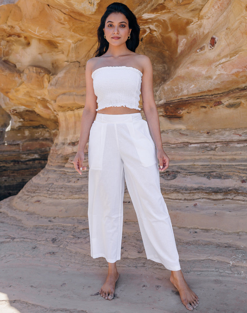 Powder White Cotton Palazzo