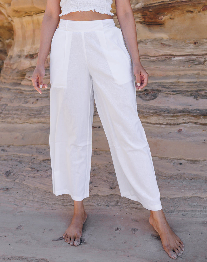 Powder White Cotton Palazzo
