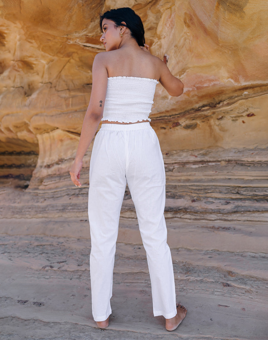 Powder White Cotton Straight Pants