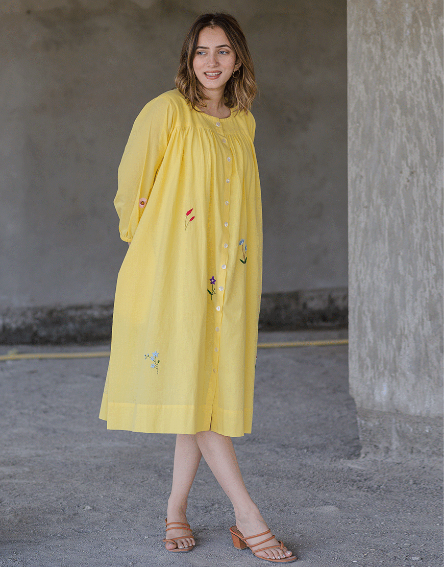 Yellow Breeze Embroidered Dress