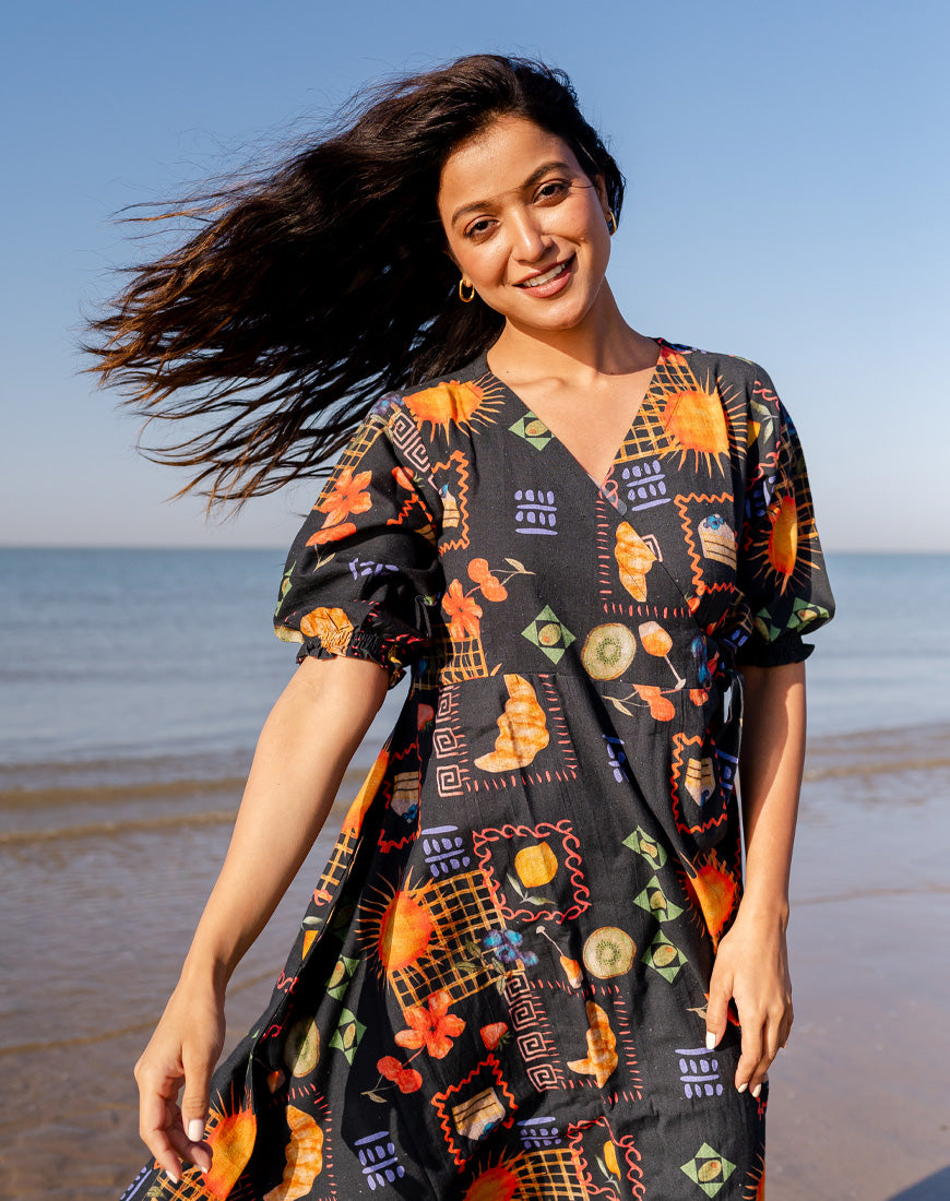 Galaxy Black Wrap Dress