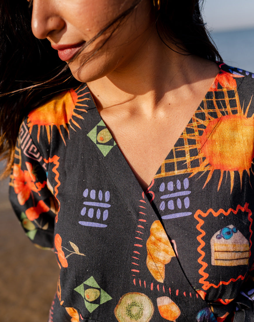 Galaxy Black Wrap Dress