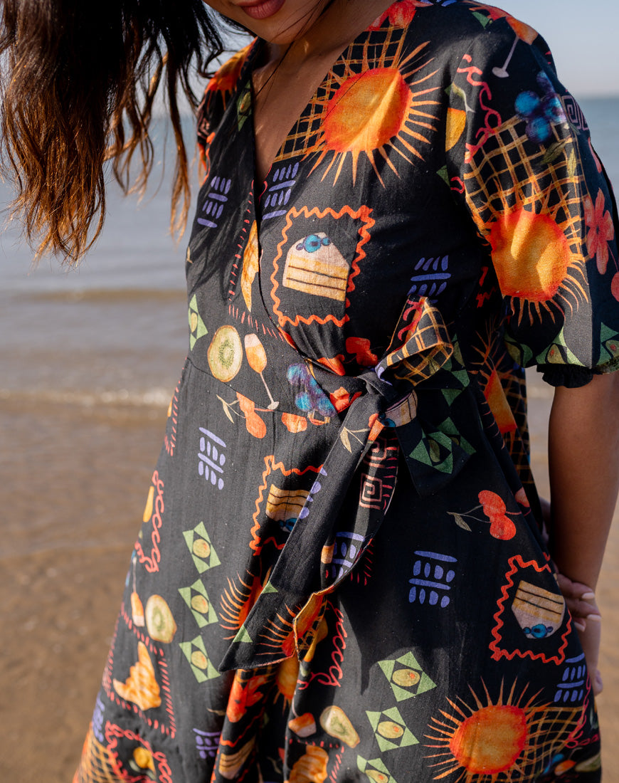 Galaxy Black Wrap Dress