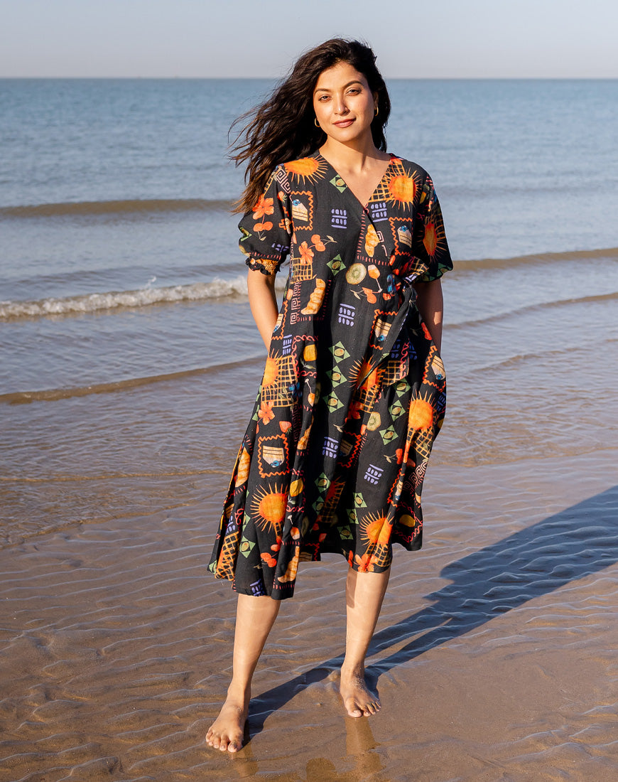 Galaxy Black Wrap Dress