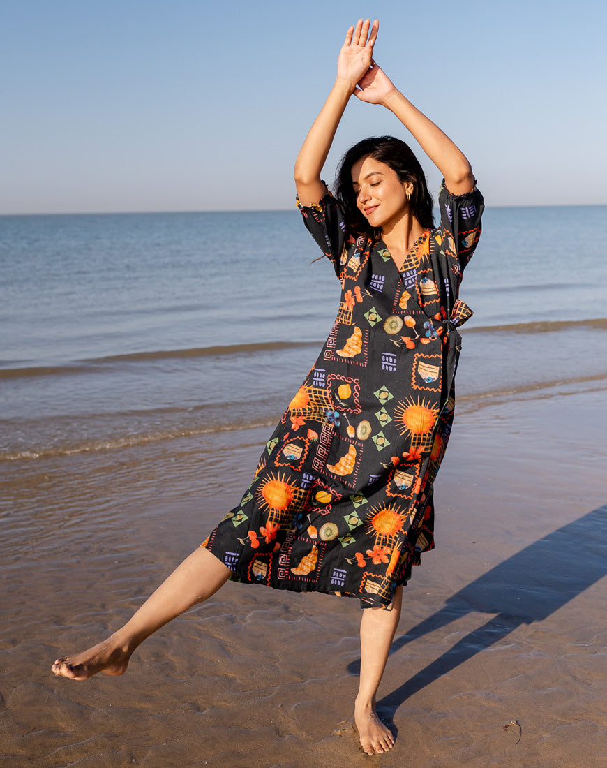 Galaxy Black Wrap Dress