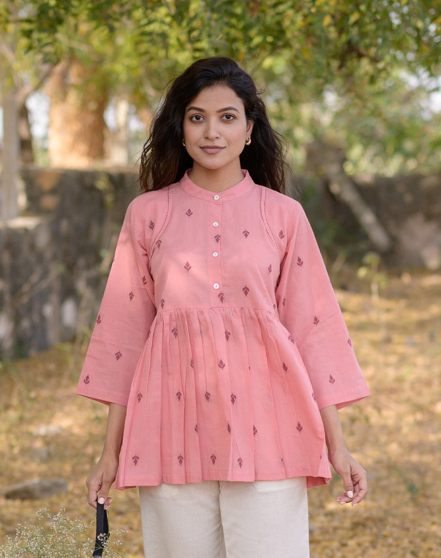 Peach Weave Peplum Top