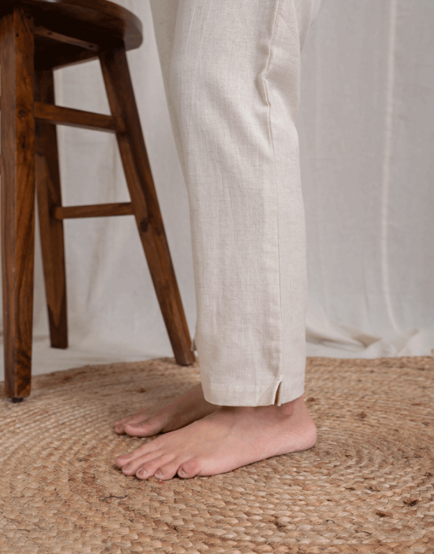 Khadi Cream Cotton Straight Pants