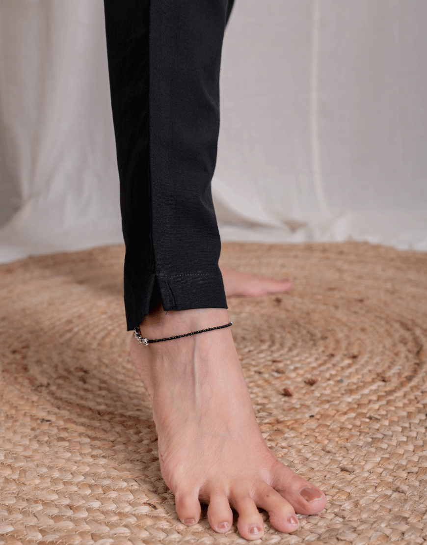 Royal Black Cotton Straight Pants