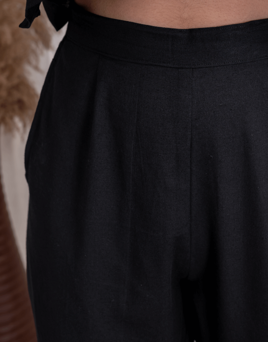 Royal Black Cotton Straight Pants