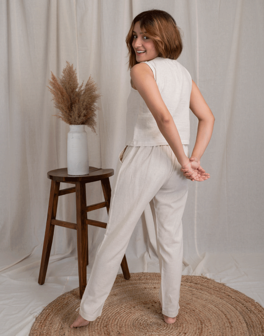 Khadi Cream Cotton Straight Pants