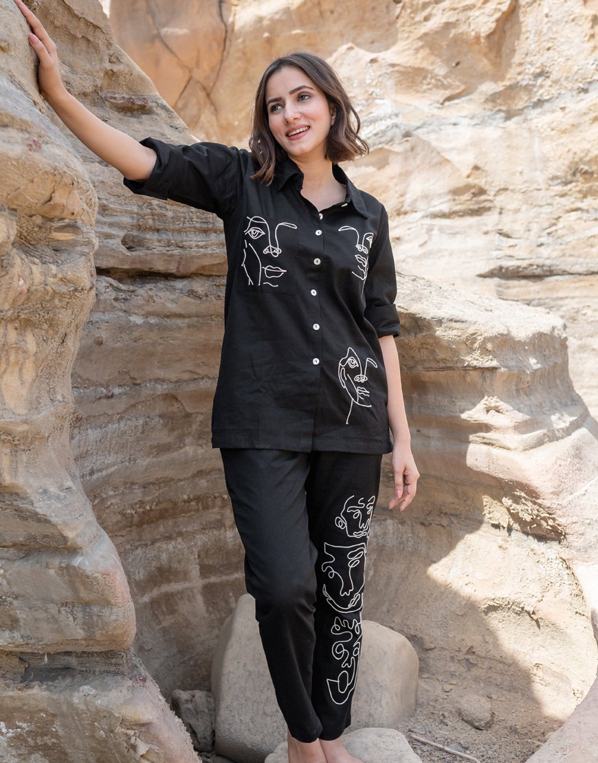 Artsy Black Co-ord Set Shirt & Pant