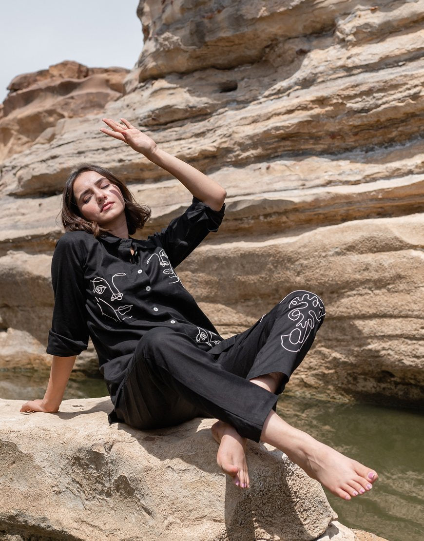Artsy Black Co-ord Set Shirt & Pant