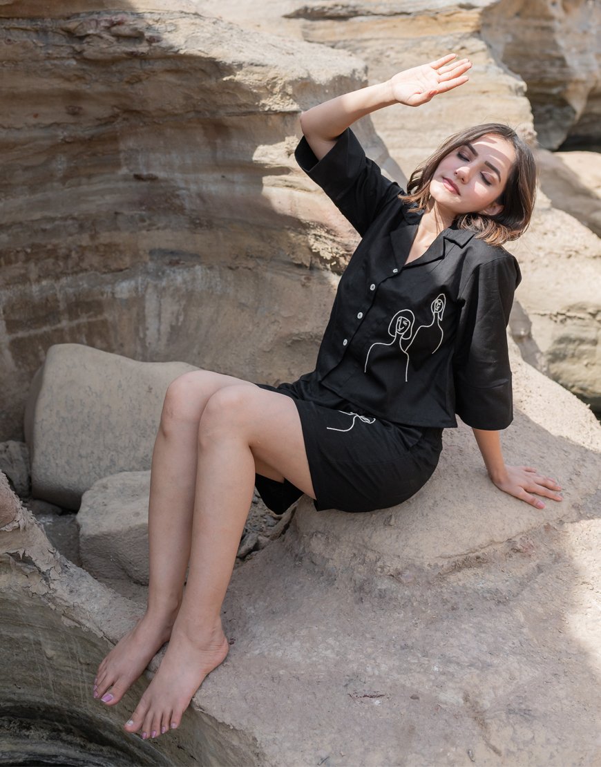 Artsy Black Co-ord Set Shirt & Shorts