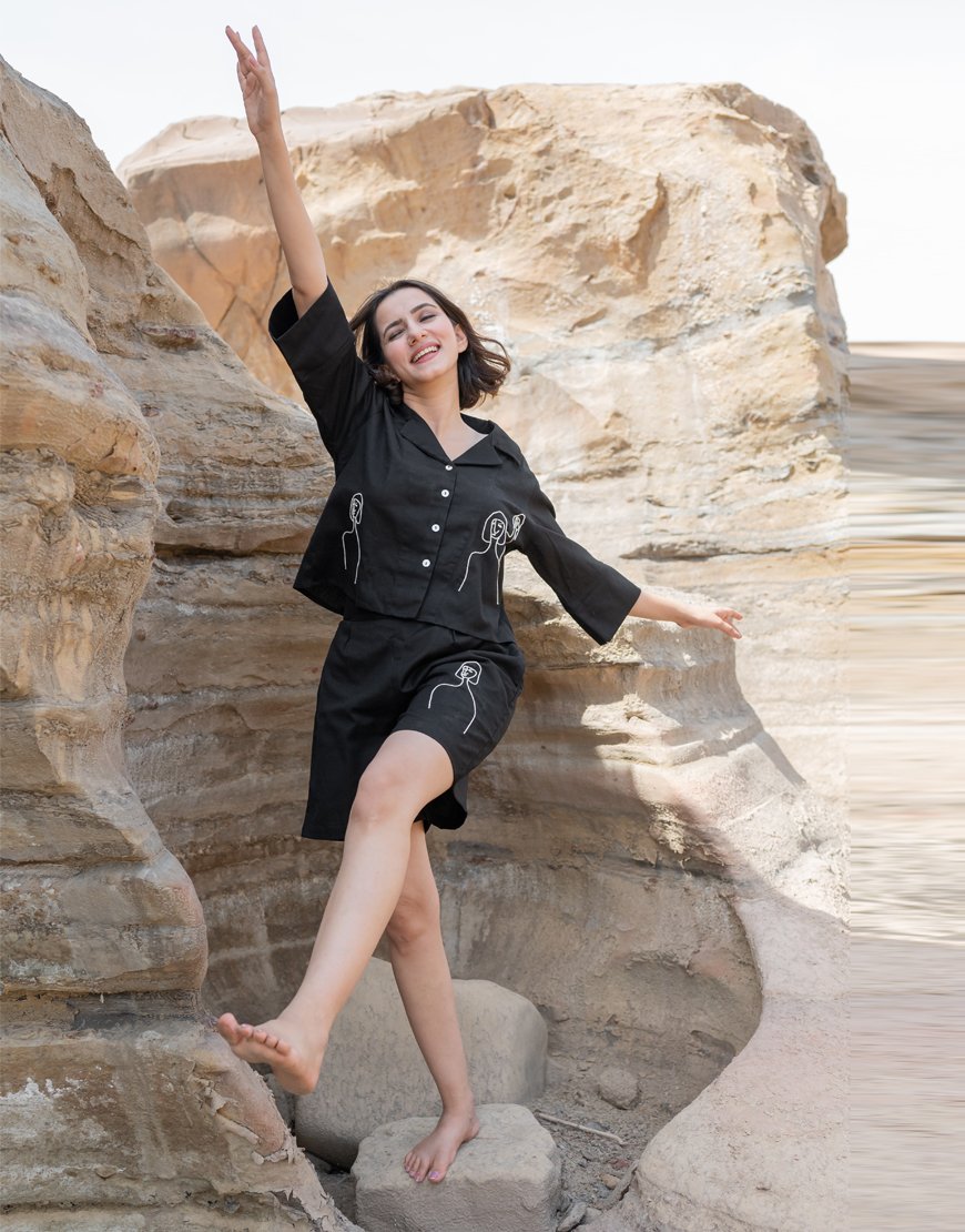 Artsy Black Co-ord Set Shirt & Shorts