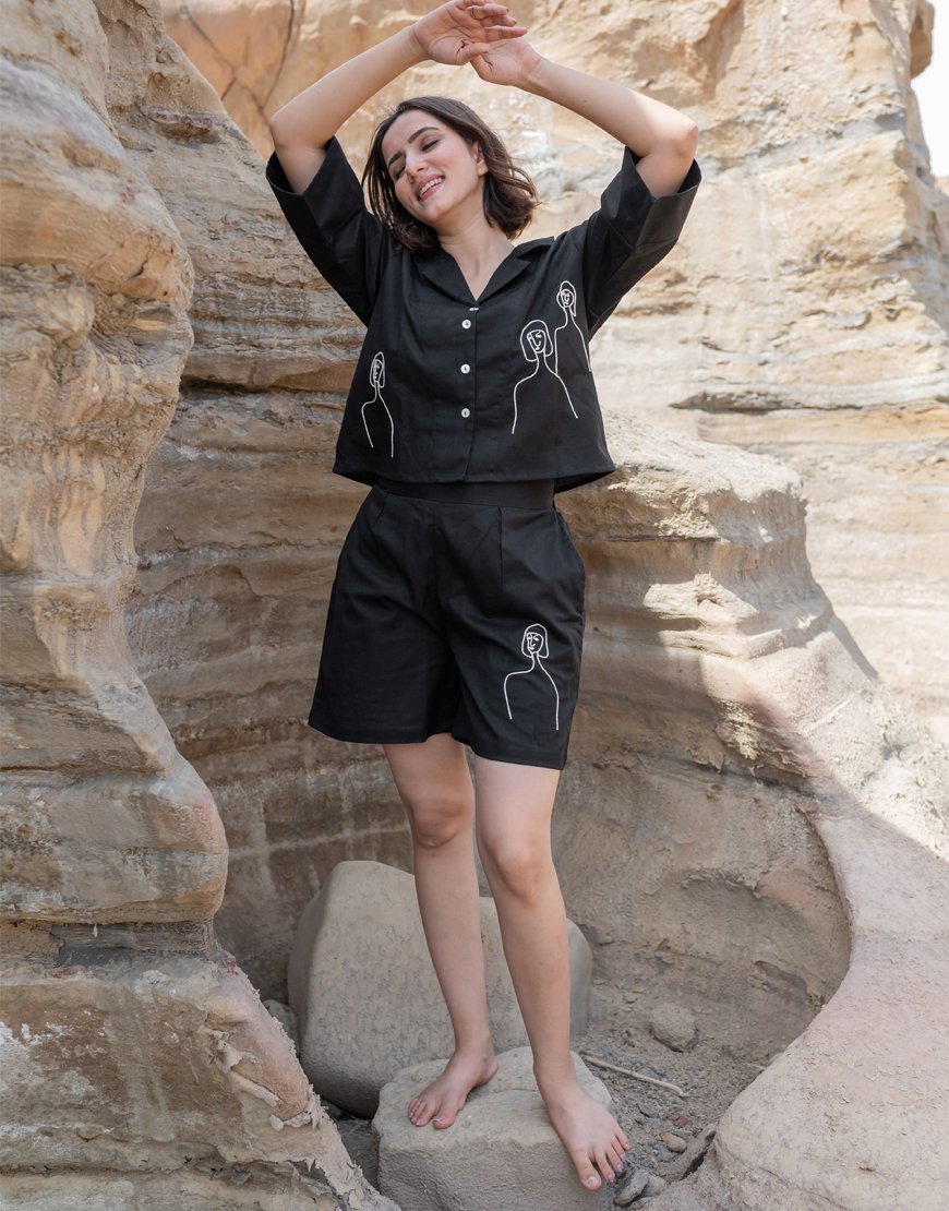 Artsy Black Co-ord Set Shirt & Shorts