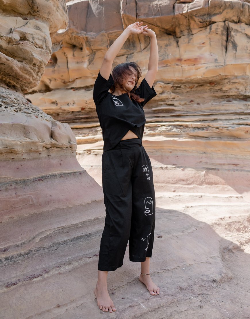 Artsy Black Co-ord Set Top & Palazzo