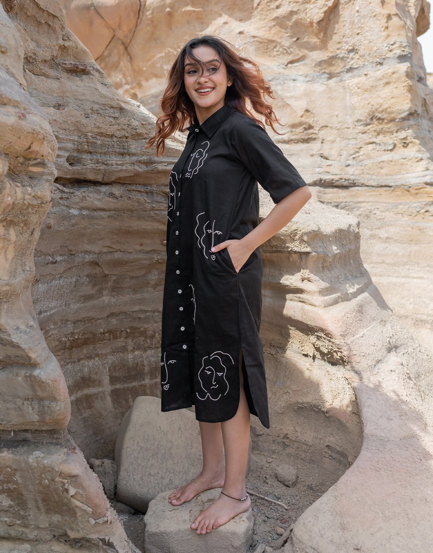 Artsy Black Shirt Dress