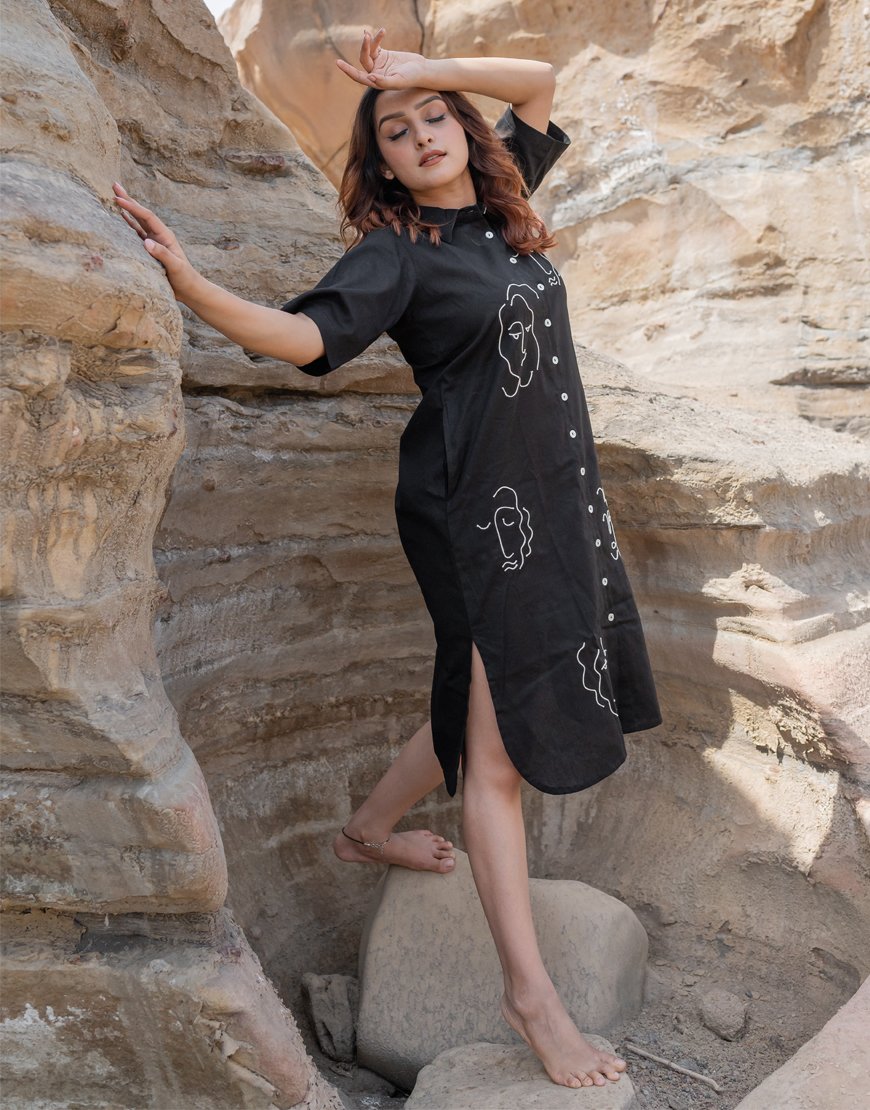 Artsy Black Shirt Dress