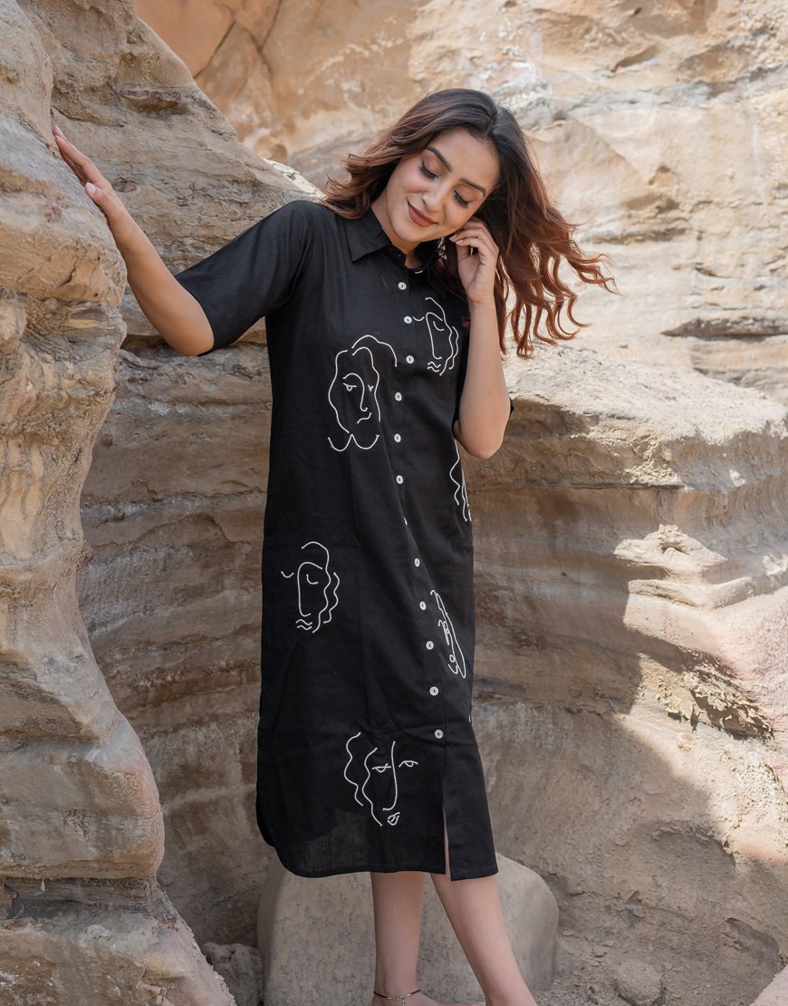 Artsy Black Shirt Dress