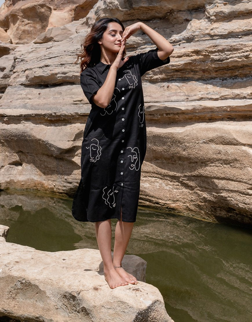 Artsy Black Shirt Dress
