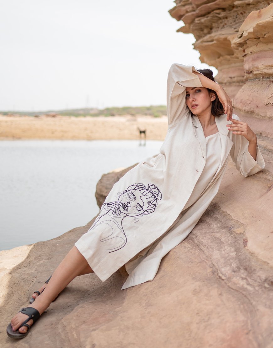 Shop Artsy Khadi Cream Blazer Dress Online