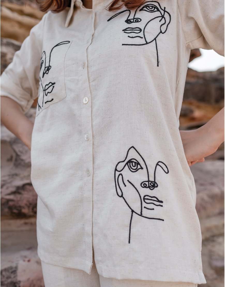 Artsy Khadi Cream Co-ord Set Shirt & Pant