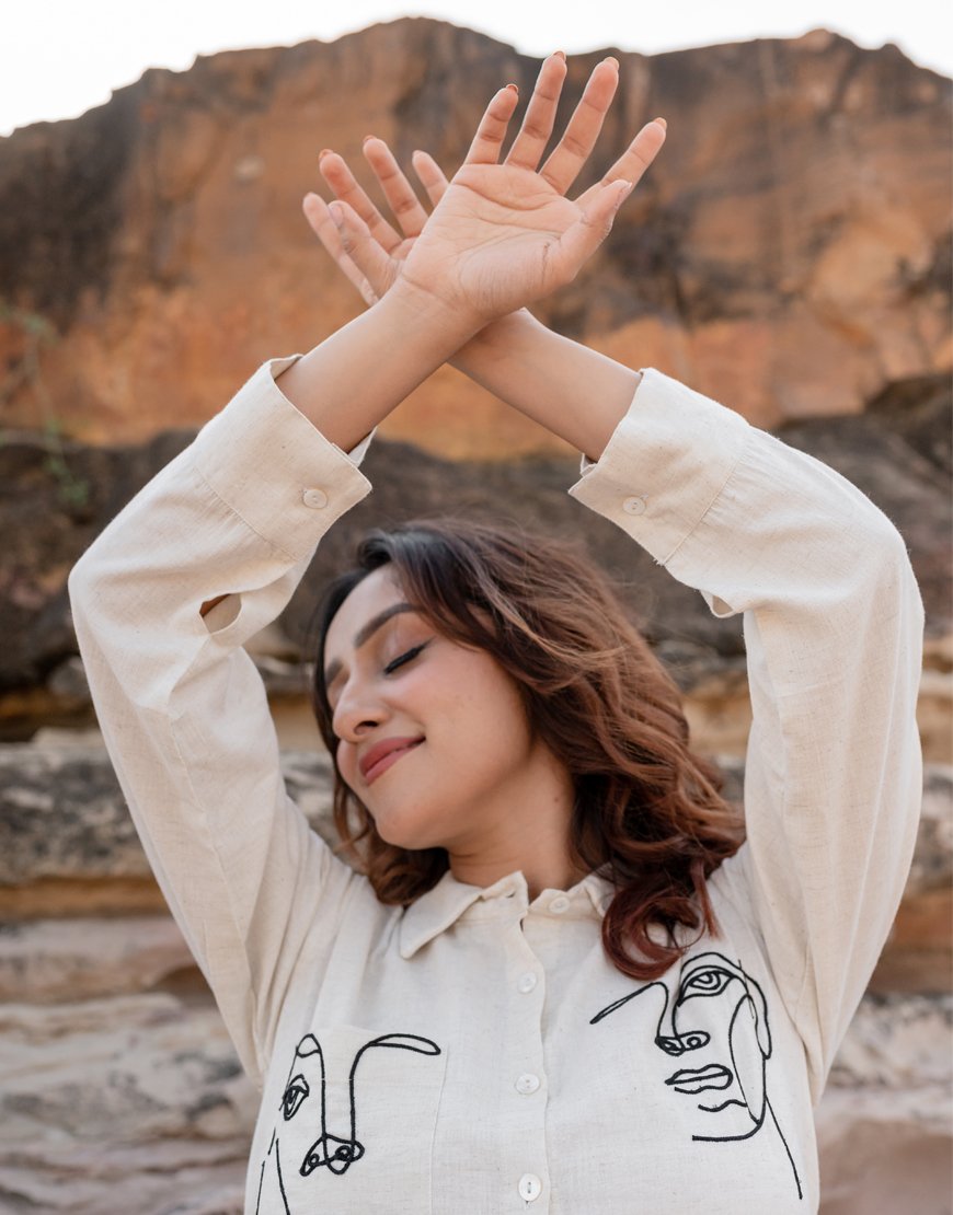 Artsy Khadi Cream Co-ord Set Shirt & Pant