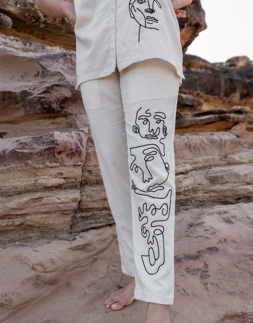 Artsy Khadi Cream Co-ord Set Shirt & Pant