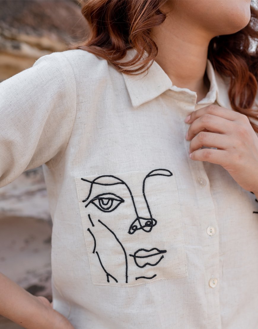 Artsy Khadi Cream Co-ord Set Shirt & Pant