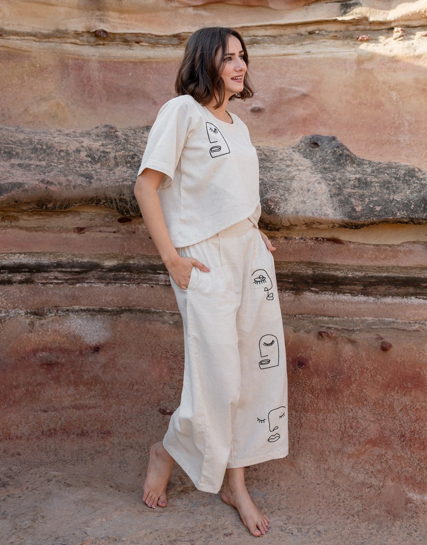 Artsy Khadi Cream Co-ord Set Top & Palazzo
