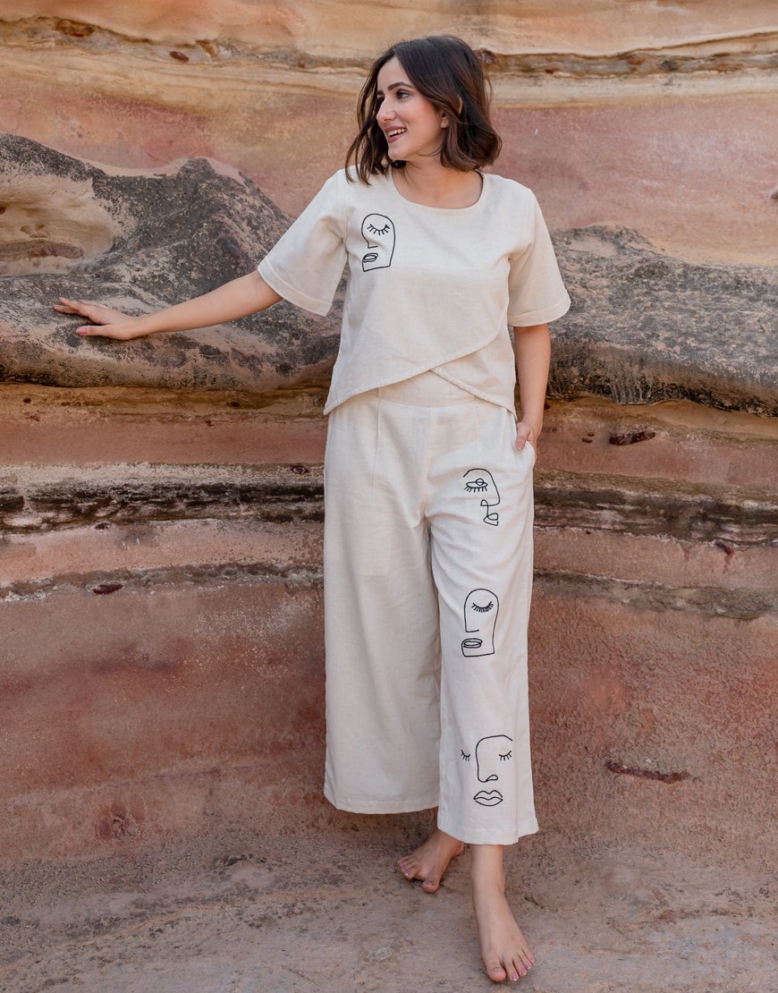 Artsy Khadi Cream Co-ord Set Top & Palazzo